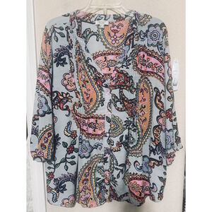 Orientique Naturally Australian Colorful Paisley Blouse XL button up tunic top